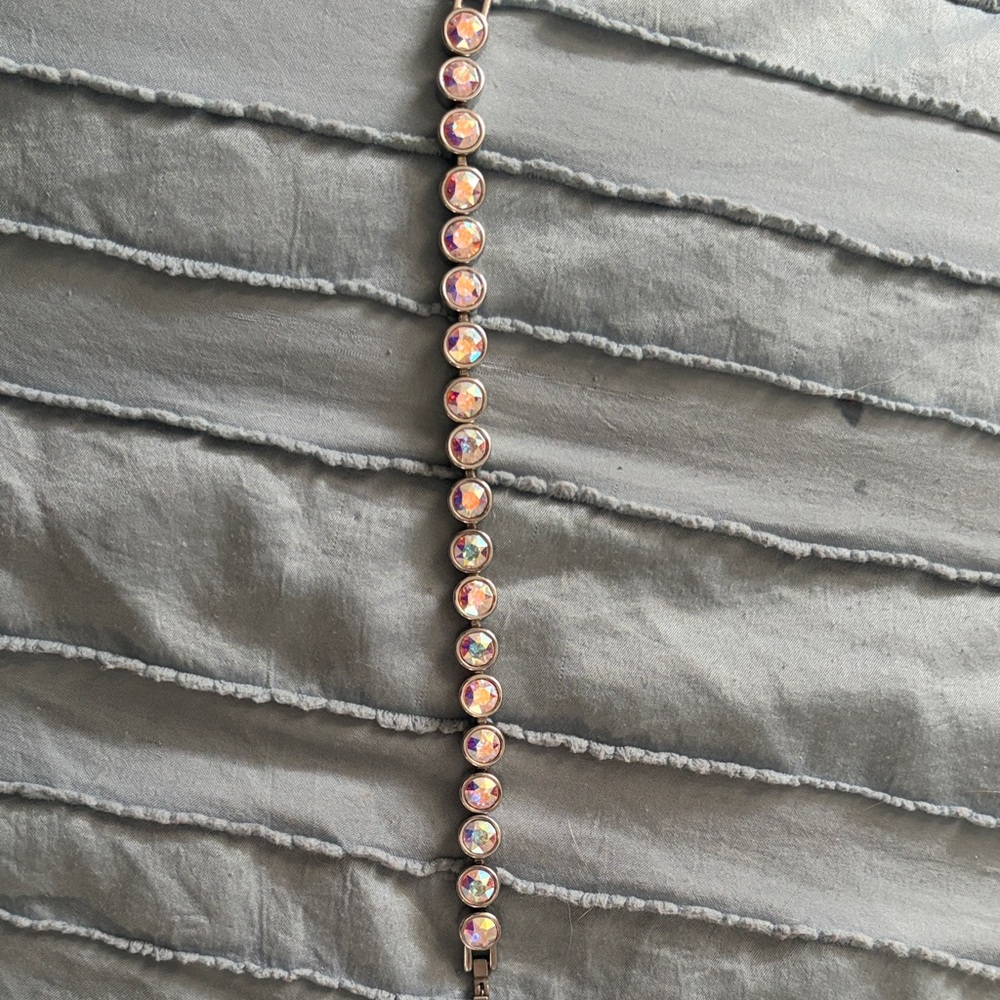 Touchstone Crystal by Swarkovski Silver Bracelet with Iridescent Stones - Picture 2 of 3